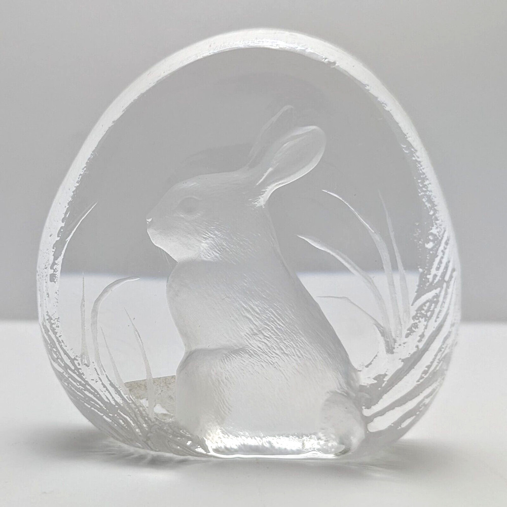 Mats Jonasson Sweden Signed Crystal Rabbit Paperweight Figurine Easter Bunny